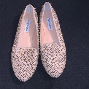 gold studded tan flats